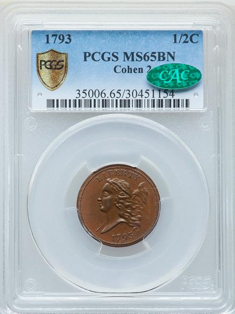 Picture of 1793 LIBERTY CAP 1/2, TYPE 1 FACING LEFT MS65 Brown