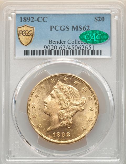 Picture of 1892-CC LIBERTY HEAD $20 MS62 