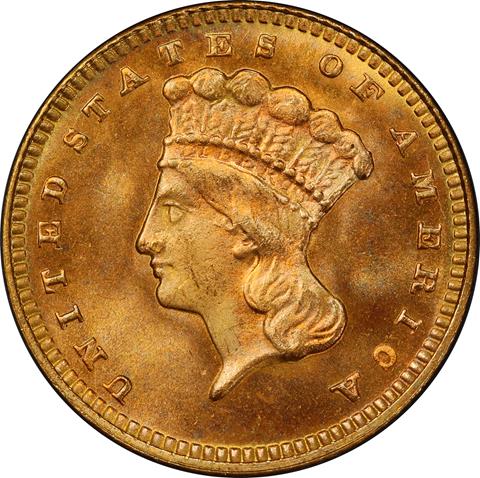 Picture of 1876 GOLD G$1, TYPE 3 MS67 