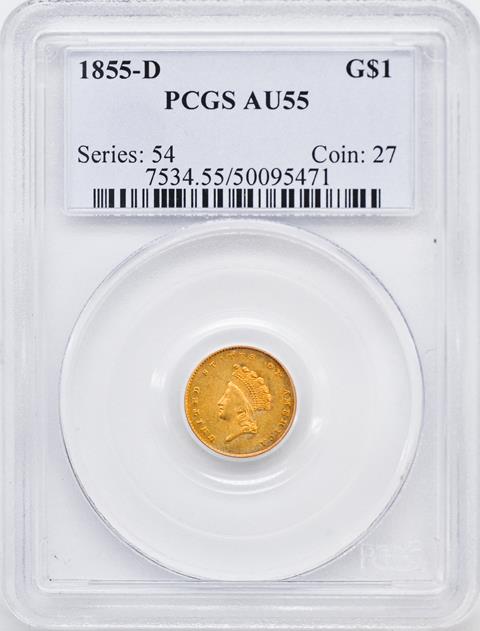 Picture of 1855-D GOLD G$1, TYPE 2 AU55 