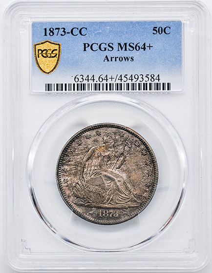 Picture of 1873-CC LIBERTY SEATED 50C, ARROWS MS64+ 