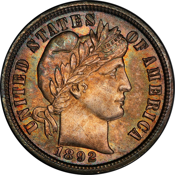 Picture of 1892-O BARBER 10C MS67 