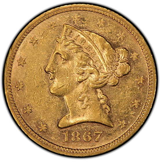 Picture of 1867 LIBERTY $5 AU58 