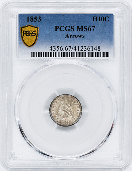 Picture of 1853 LIBERTY SEATED H10C, ARROWS MS67 