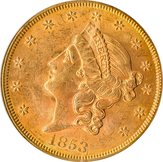 Picture of 1853 LIBERTY HEAD $20 MS62 