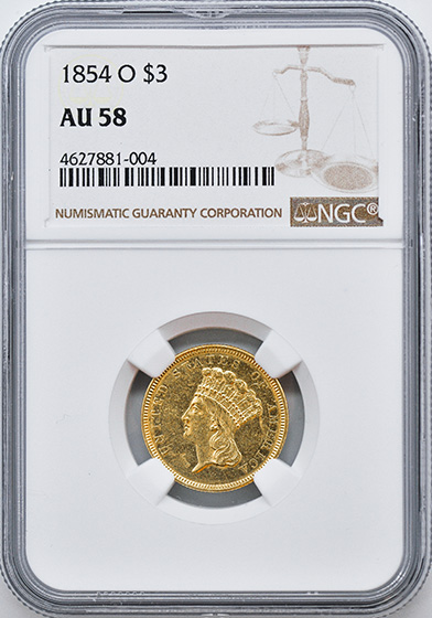 Picture of 1854-O INDIAN PRINCESS $3 AU58 