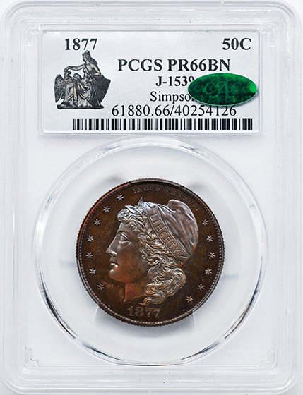 Picture of 1877 CAPPED LIBERTY 50C J-1539 PR66 Brown