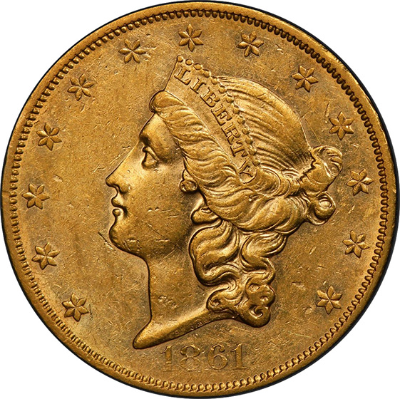 Picture of 1861-O LIBERTY HEAD $20 AU58 