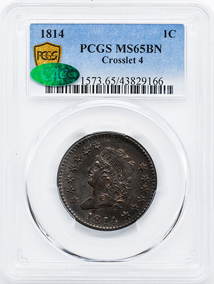 Picture of 1814 CLASSIC HEAD 1C, CROSSLET 4 MS65 Brown