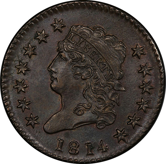 Picture of 1814 CLASSIC HEAD 1C, CROSSLET 4 MS65 Brown