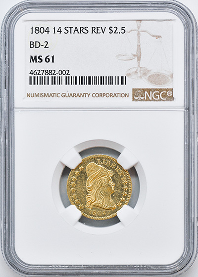 Picture of 1804 DRAPED BUST $2.5, 14 STARS REVERSE MS61 