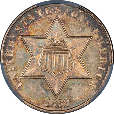 Picture of 1868 SILVER 3CS MS64+ 