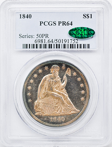 Picture of 1840 LIBERTY SEATED S$1, NO MOTTO PR64 