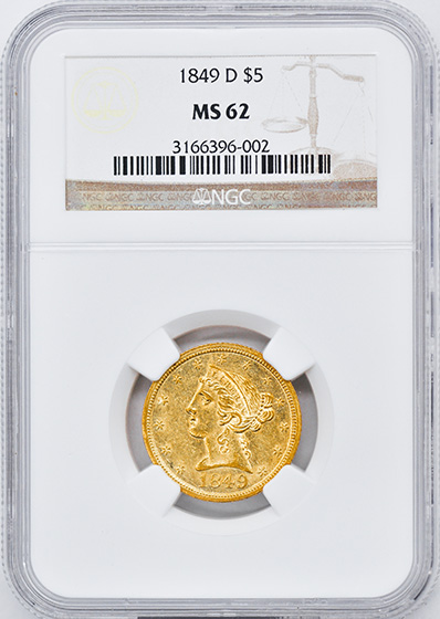 Picture of 1849-D LIBERTY $5 MS62 
