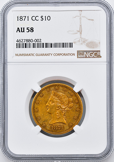 Picture of 1871-CC LIBERTY HEAD $10 AU58 