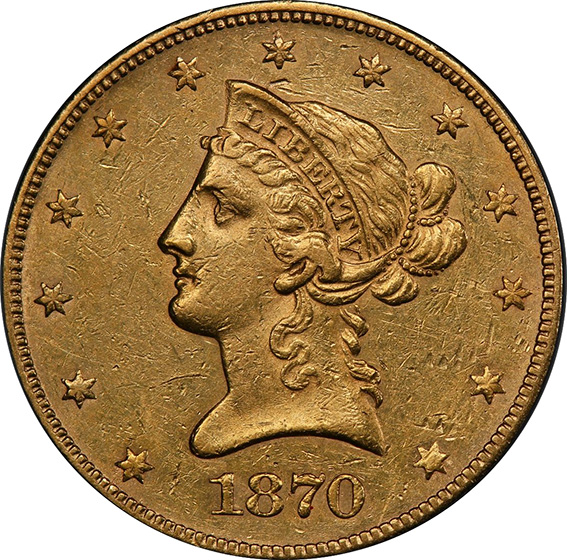 Picture of 1870-CC LIBERTY HEAD $10 AU53 