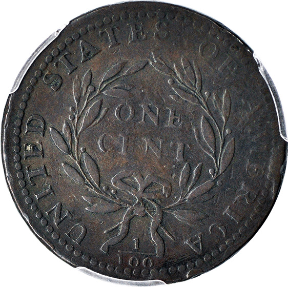 Picture of 1793 LIBERTY CAP 1C, BEADED BORDER VF25 Brown