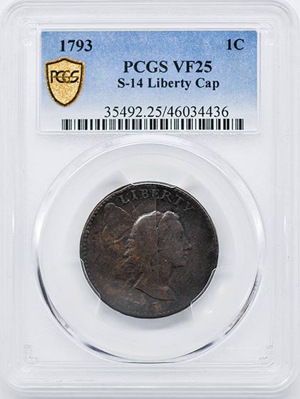 Picture of 1793 LIBERTY CAP 1C, BEADED BORDER VF25 Brown
