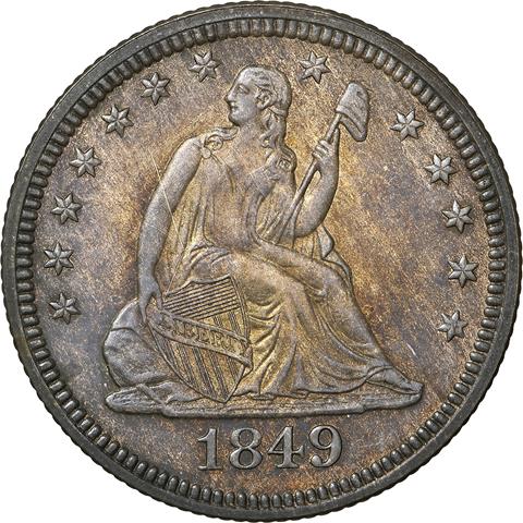 Picture of 1849 LIBERTY SEATED 25C, NO MOTTO PR64 