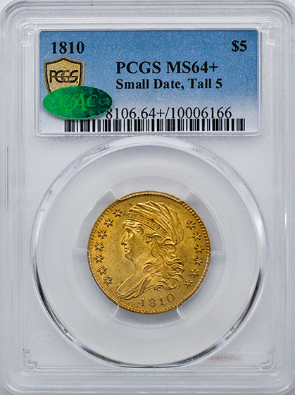 Picture of 1810 CAPPED BUST $5, SMALL DATE, TALL 5 MS64+ 