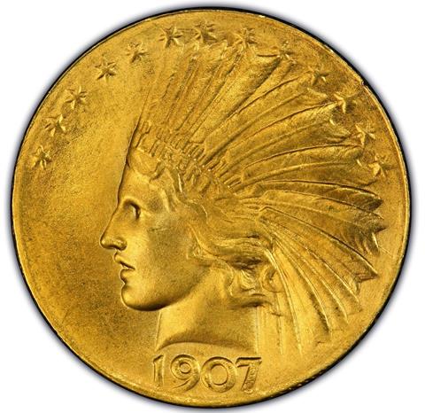1907 INDIAN $10 MS65