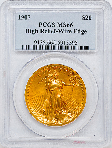 Picture of 1907 ST. GAUDENS $20, HIGH RELIEF-WIRE EDGE MS66 