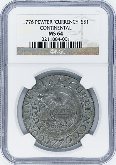 Picture of 1776 CURRENCY, PEWTER $1 MS64 