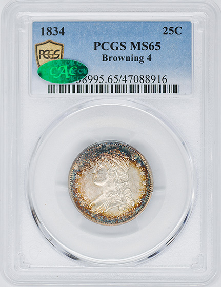 Picture of 1834 CAPPED BUST 25C MS65 