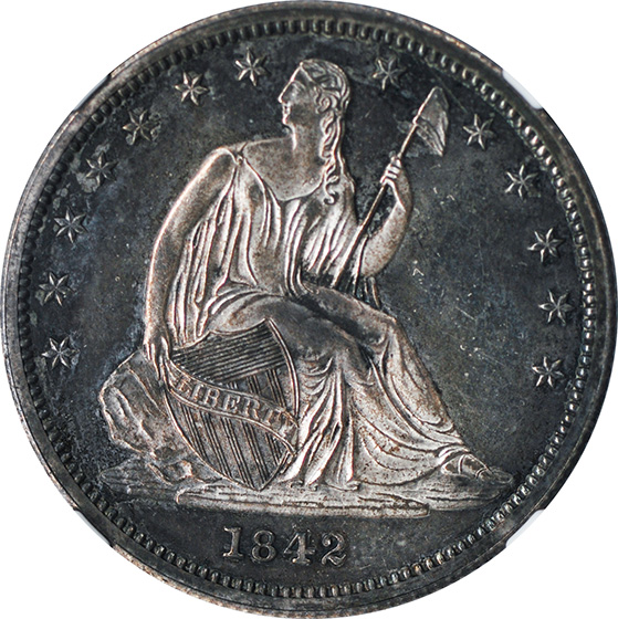 Picture of 1842 LIBERTY SEATED 50C, SMALL DATE, REV 1842 PR64 