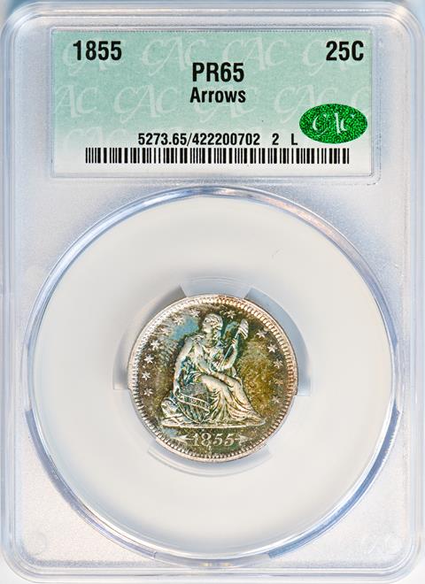 Picture of 1855 LIBERTY SEATED 25C, ARROWS PR65 