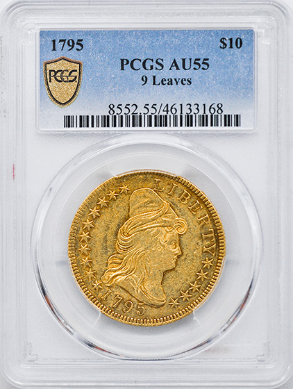 Picture of 1795 DRAPED BUST $10, 9 LEAVES, SMALL EAGLE AU55 
