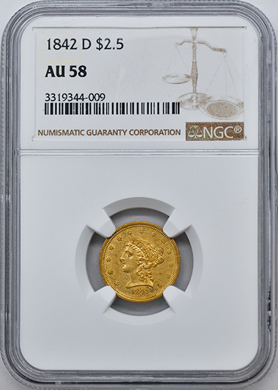 Picture of 1842-D LIBERTY HEAD $2.5 AU58 