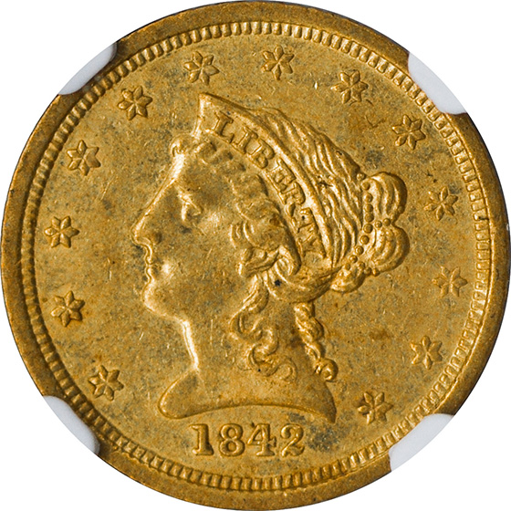 Picture of 1842-D LIBERTY HEAD $2.5 AU58 