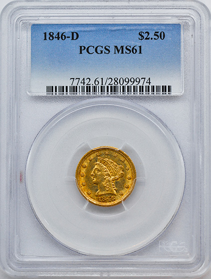 Picture of 1846-D LIBERTY HEAD $2.5 MS61 