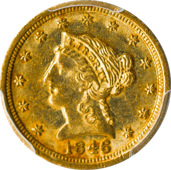 Picture of 1846-D LIBERTY HEAD $2.5 MS61 