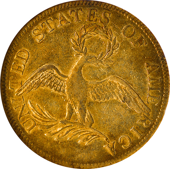 Picture of 1795 DRAPED BUST $10, 13 LEAVES, SMALL EAGLE AU55 