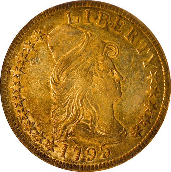 Picture of 1795 DRAPED BUST $10, 13 LEAVES, SMALL EAGLE AU55 