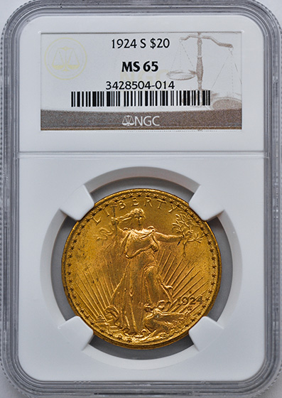 Picture of 1924-S ST. GAUDENS $20 MS65 