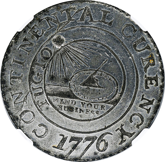 Picture of 1776 CONTINENTAL $1, CURENCY, PEWTER MS63 