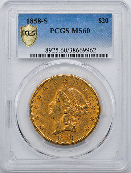 Picture of 1858-S LIBERTY HEAD $20 MS60 