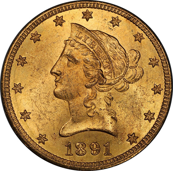 Picture of 1891-CC LIBERTY HEAD $10 MS63 