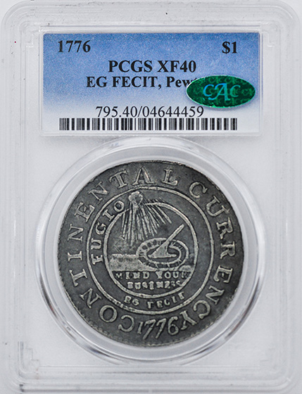 Picture of 1776 EG FECIT, PEWTER $1 XF40 