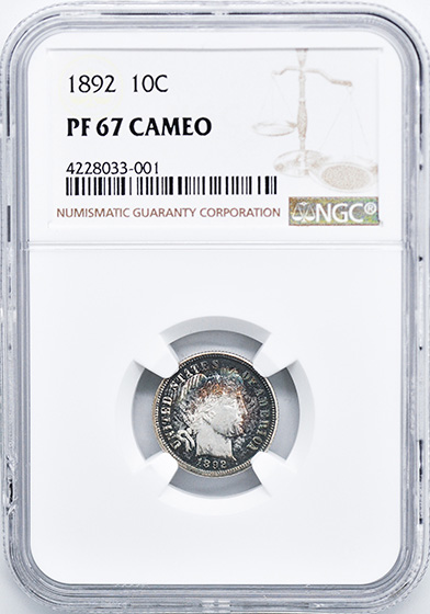 Picture of 1892 BARBER 10C PR67 Cameo