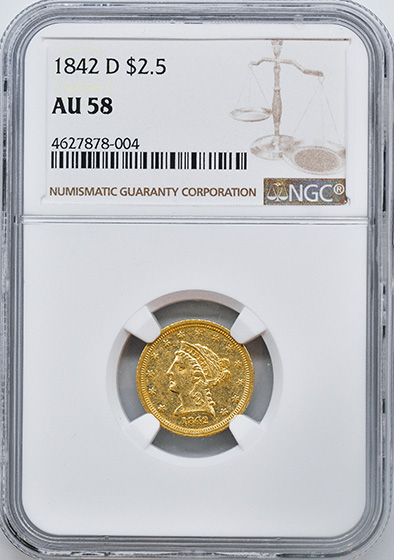 Picture of 1842-D LIBERTY HEAD $2.5 AU58 