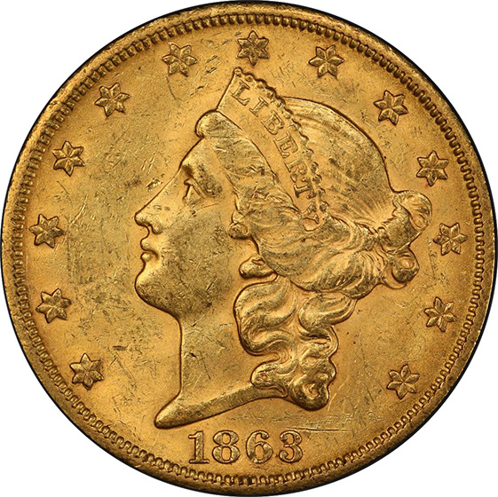 Picture of 1863-S LIBERTY HEAD $20 MS62 