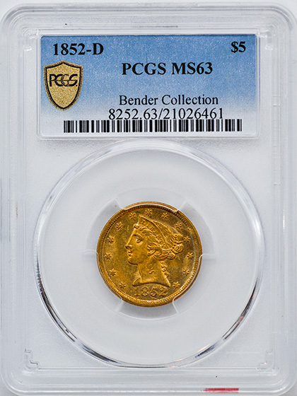 Picture of 1852-D LIBERTY $5 MS63 