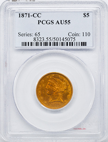 Picture of 1871-CC LIBERTY $5 AU55 