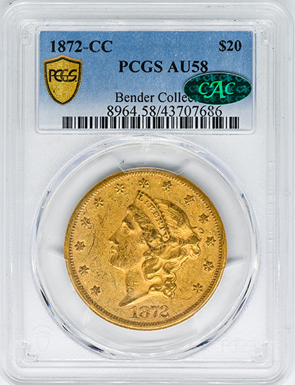 Picture of 1872-CC LIBERTY HEAD $20 AU58 