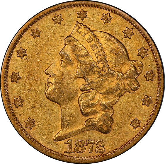 Picture of 1872-CC LIBERTY HEAD $20 AU58 
