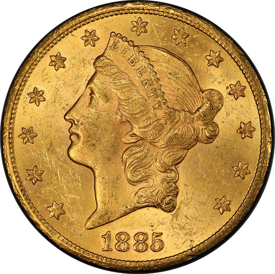 Picture of 1885-CC LIBERTY HEAD $20 MS62 